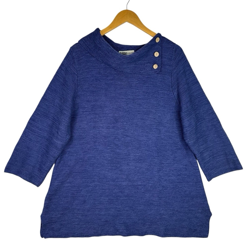 Habitat Clothes To Live In Sweater L Blue Knit Asymmetrical Collar 100%‎ Cotton